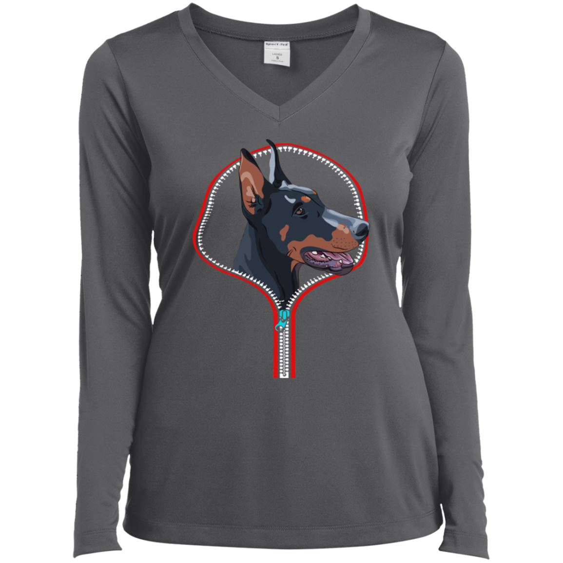 DOBERMAN ZIP-DOWN Ladies' LS Performance V-Neck T-Shirt