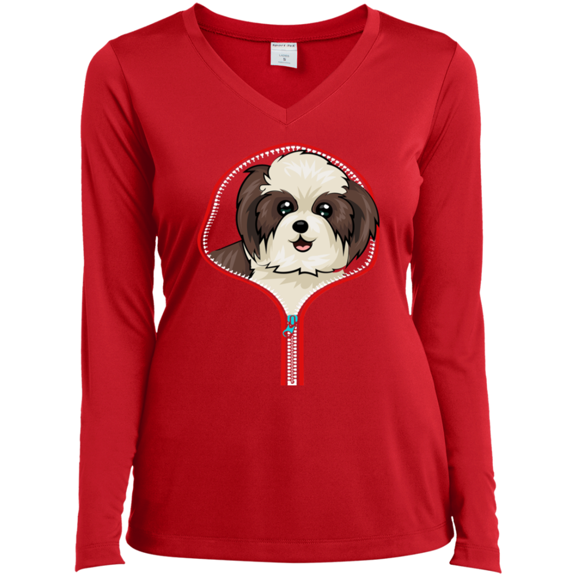 SHIH TZU ZIP-DOWN Ladies' LS Performance V-Neck T-Shirt