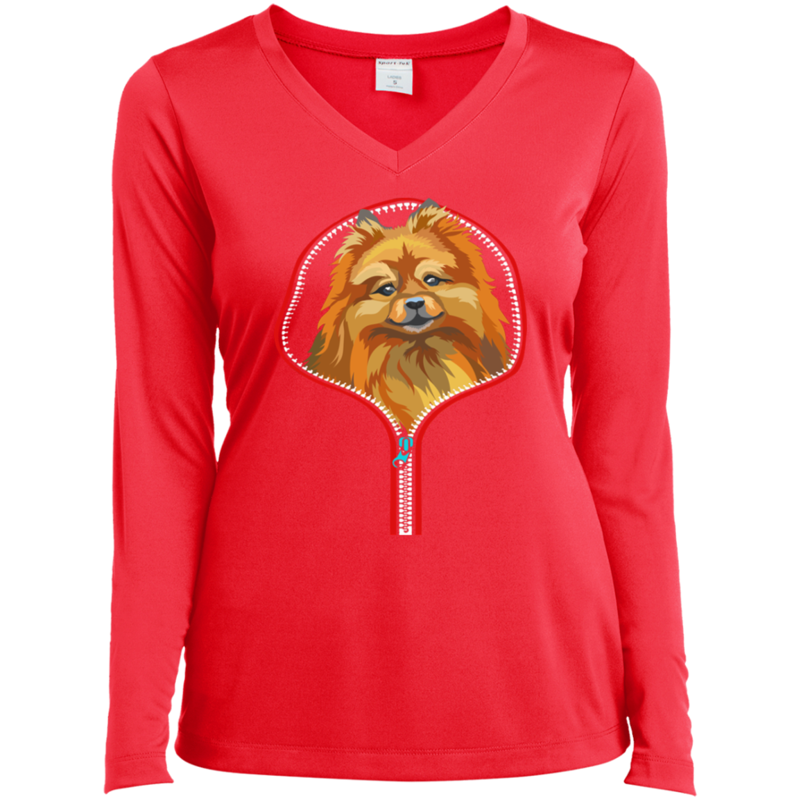 POMERANIAN ZIP-DOWN Ladies' LS Performance V-Neck T-Shirt