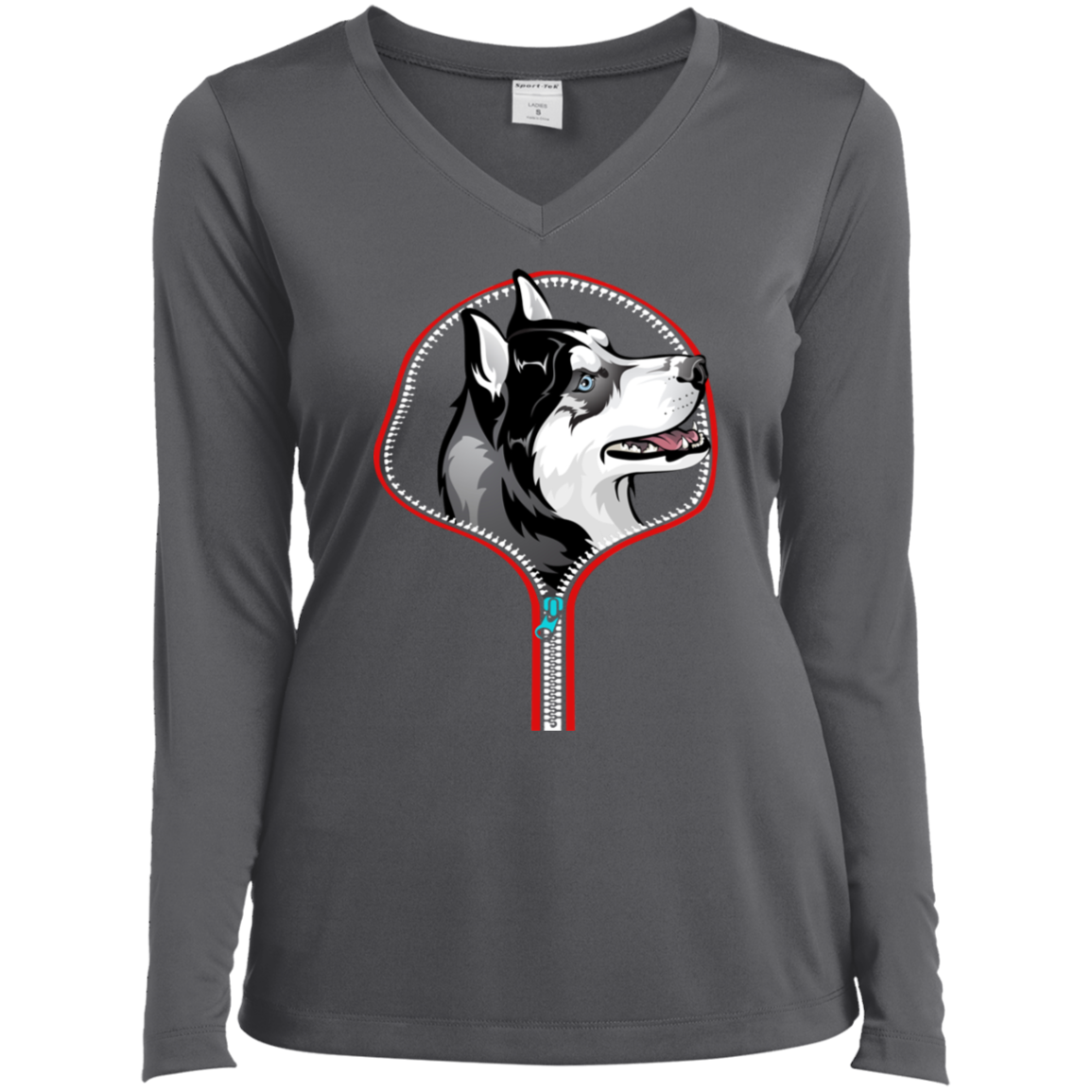 HUSKY ZIP-DOWN Ladies' LS Performance V-Neck T-Shirt