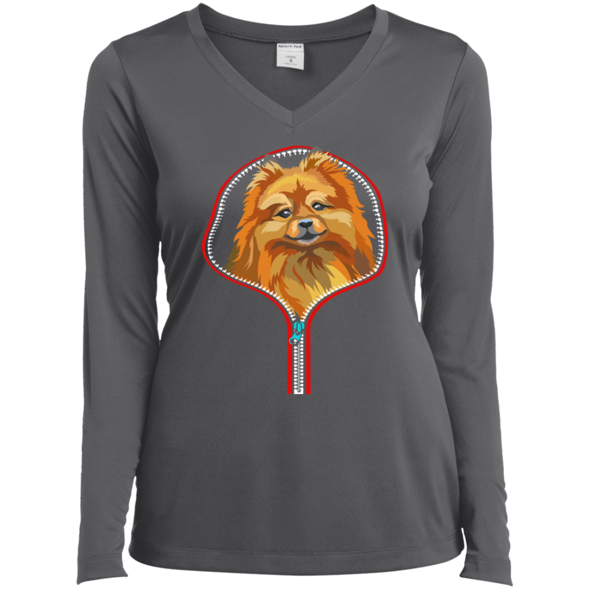 POMERANIAN ZIP-DOWN Ladies' LS Performance V-Neck T-Shirt