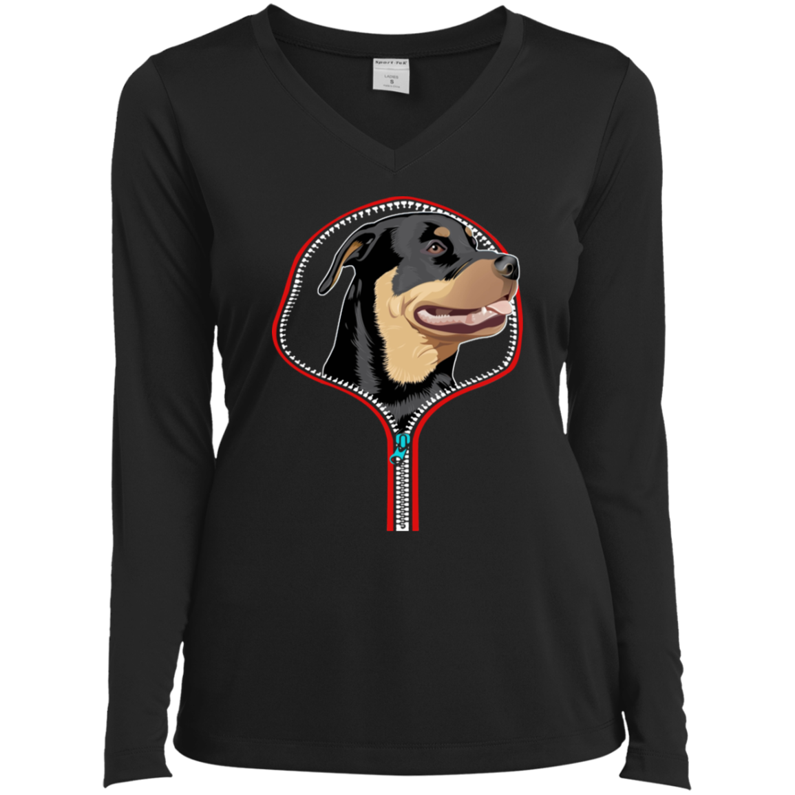 ROTTWEILER ZIP-DOWN Ladies' LS Performance V-Neck T-Shirt