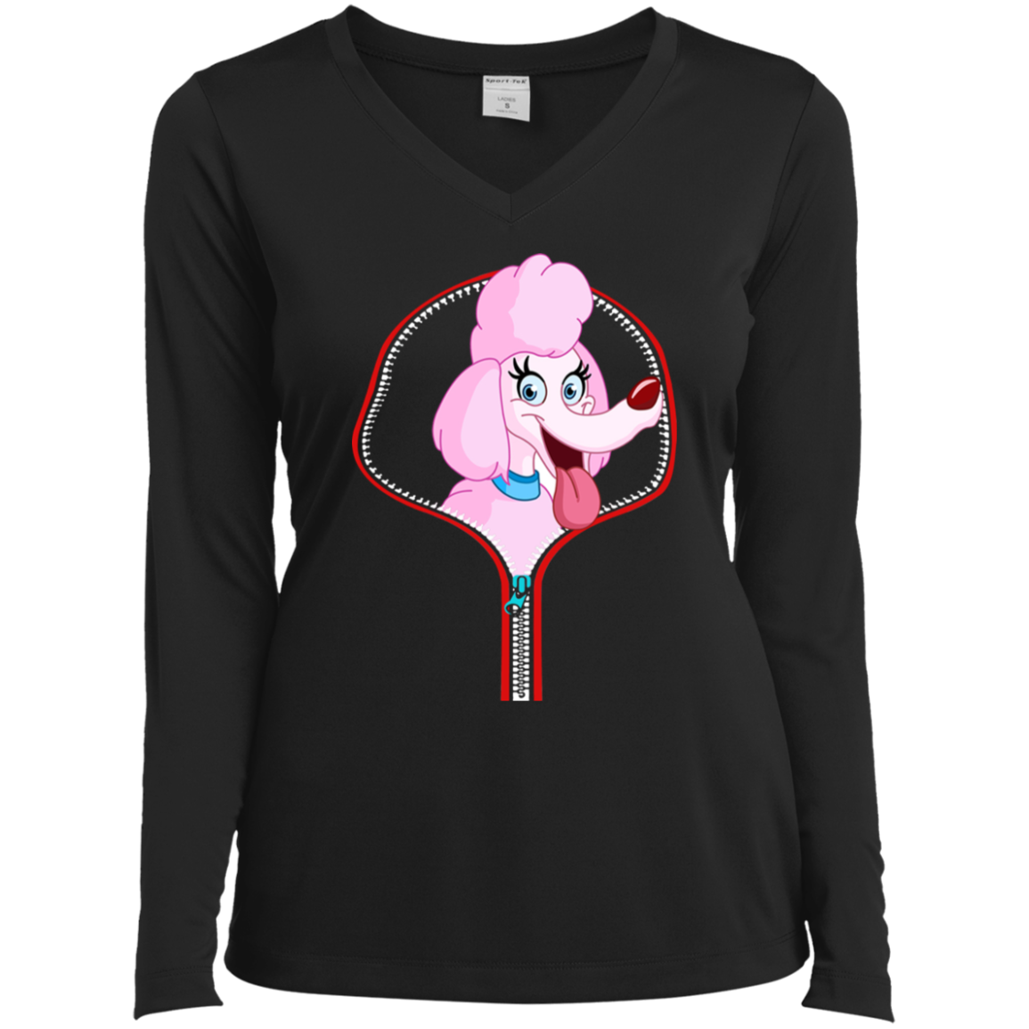 POODLE ZIP-DOWN Ladies' LS Performance V-Neck T-Shirt
