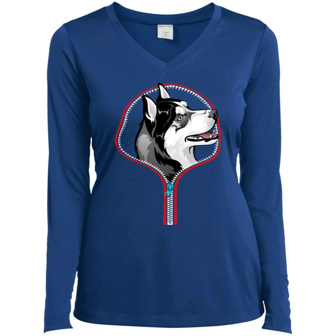 HUSKY ZIP-DOWN Ladies' LS Performance V-Neck T-Shirt
