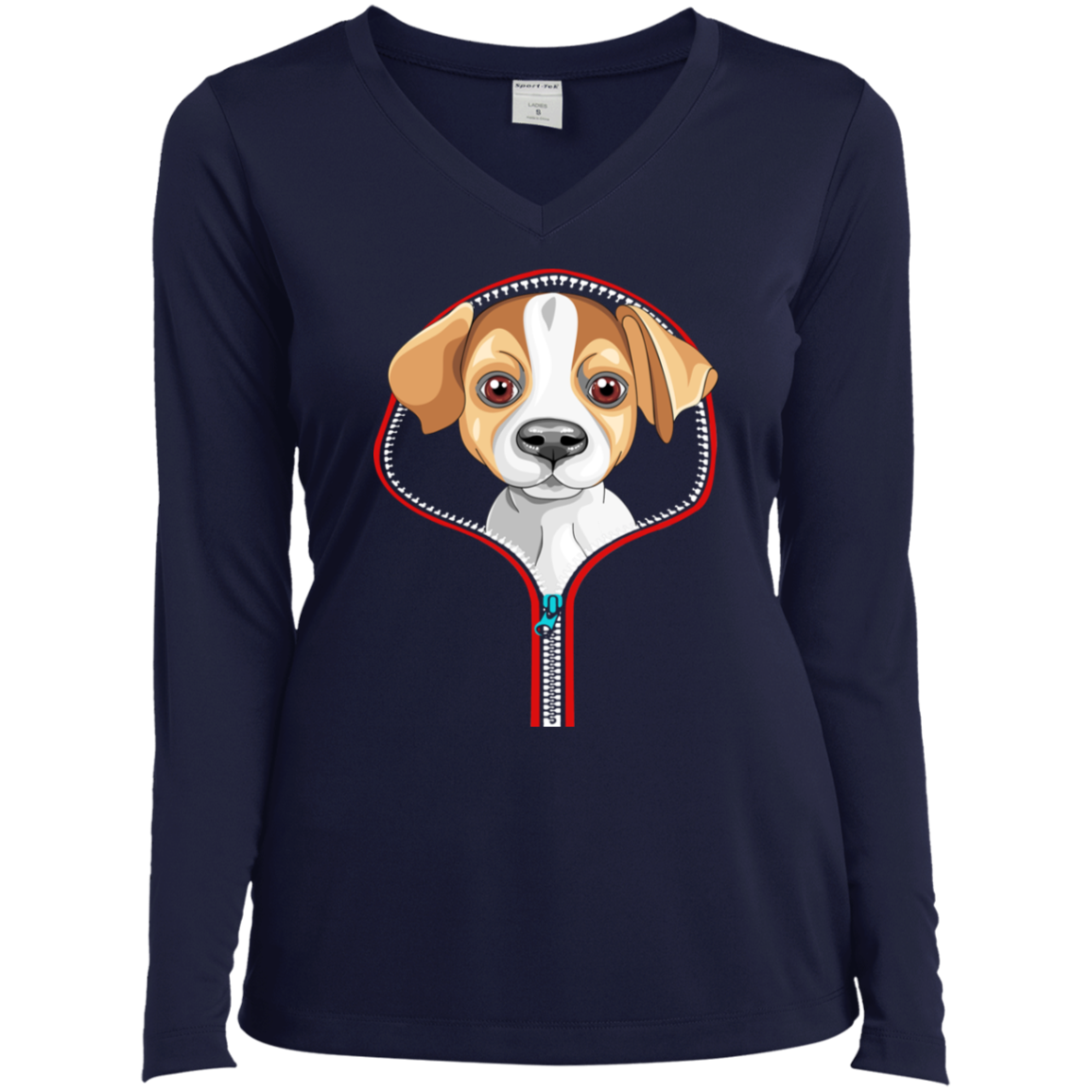 JACK RUSSELL ZIP-DOWN Ladies' LS Performance V-Neck T-Shirt