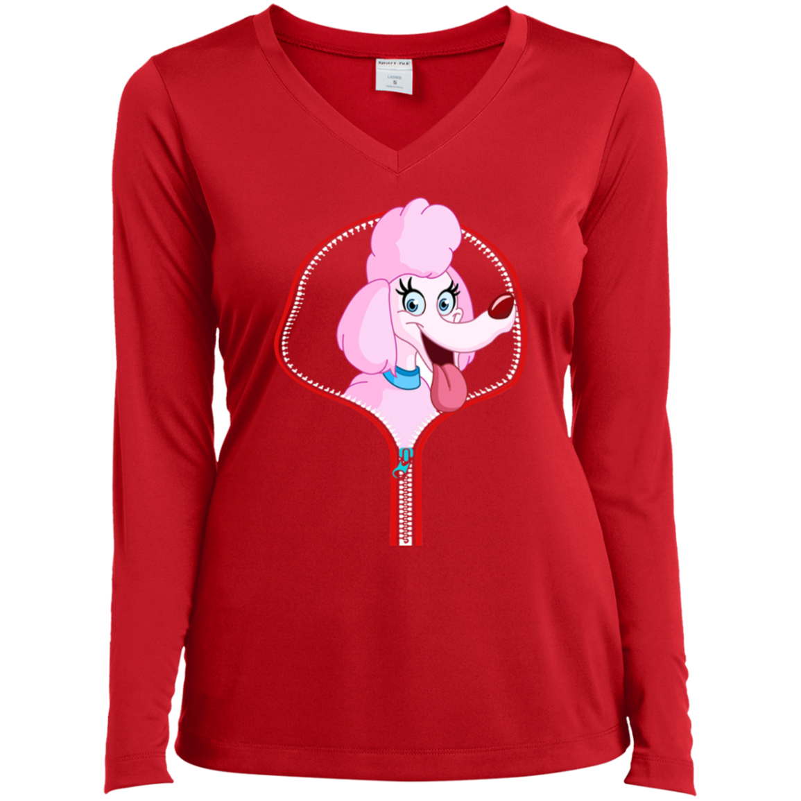 POODLE ZIP-DOWN Ladies' LS Performance V-Neck T-Shirt