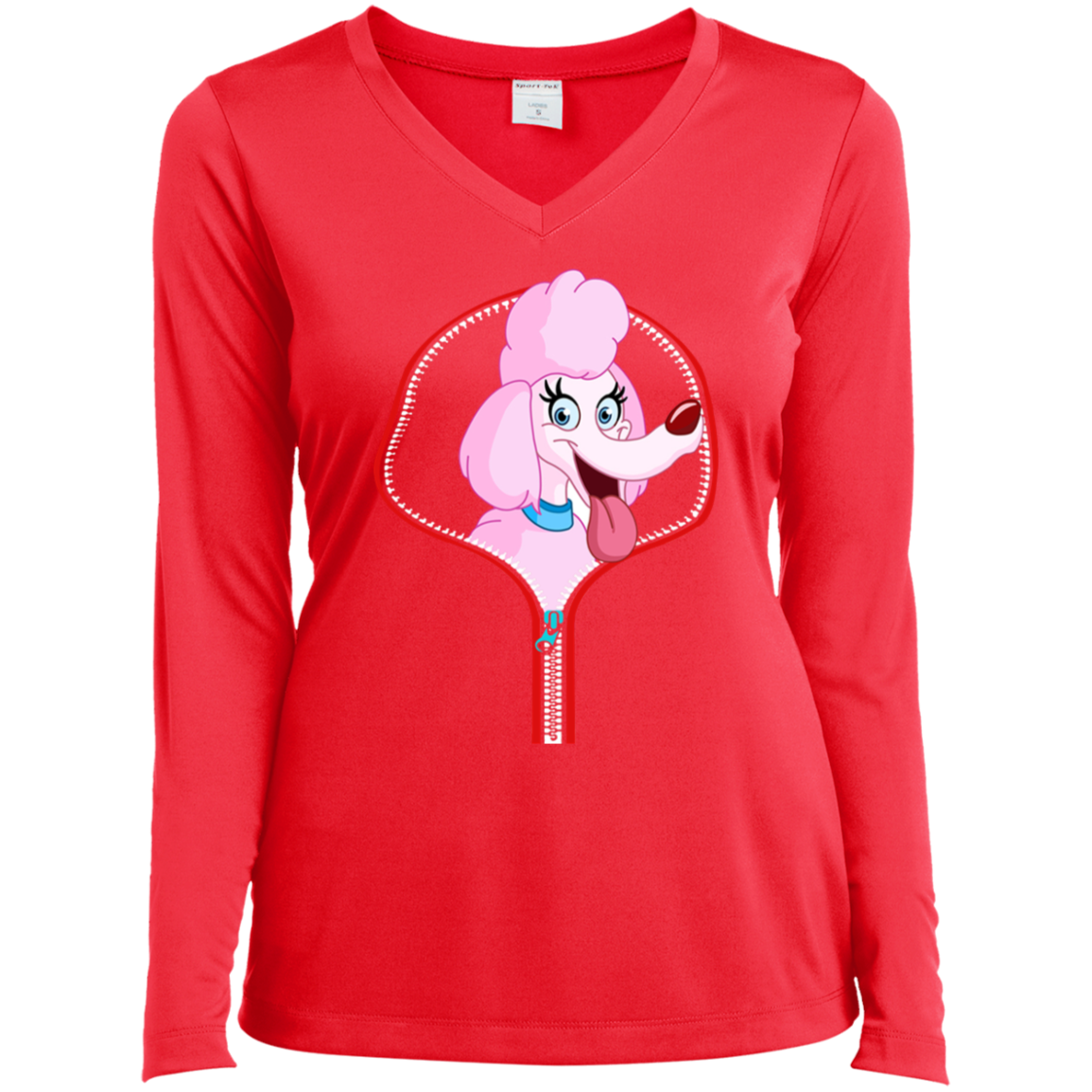 POODLE ZIP-DOWN Ladies' LS Performance V-Neck T-Shirt