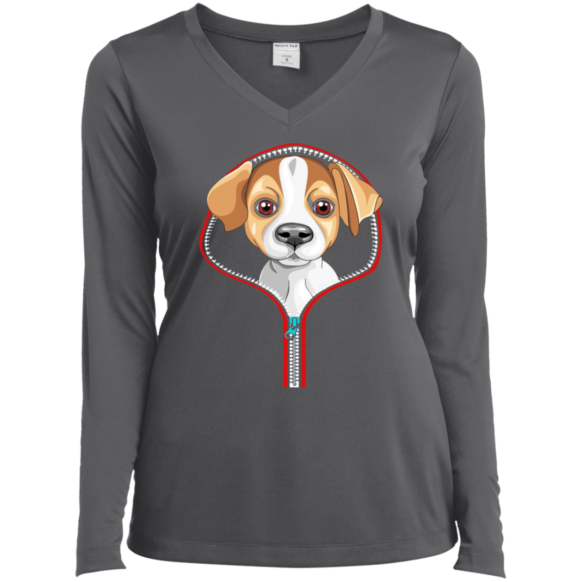 JACK RUSSELL ZIP-DOWN Ladies' LS Performance V-Neck T-Shirt