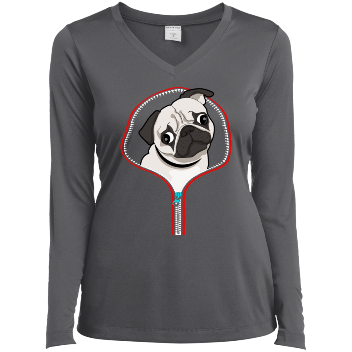 PUG ZIP-DOWN Ladies' LS Performance V-Neck T-Shirt
