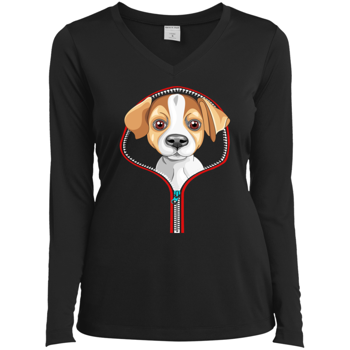 JACK RUSSELL ZIP-DOWN Ladies' LS Performance V-Neck T-Shirt