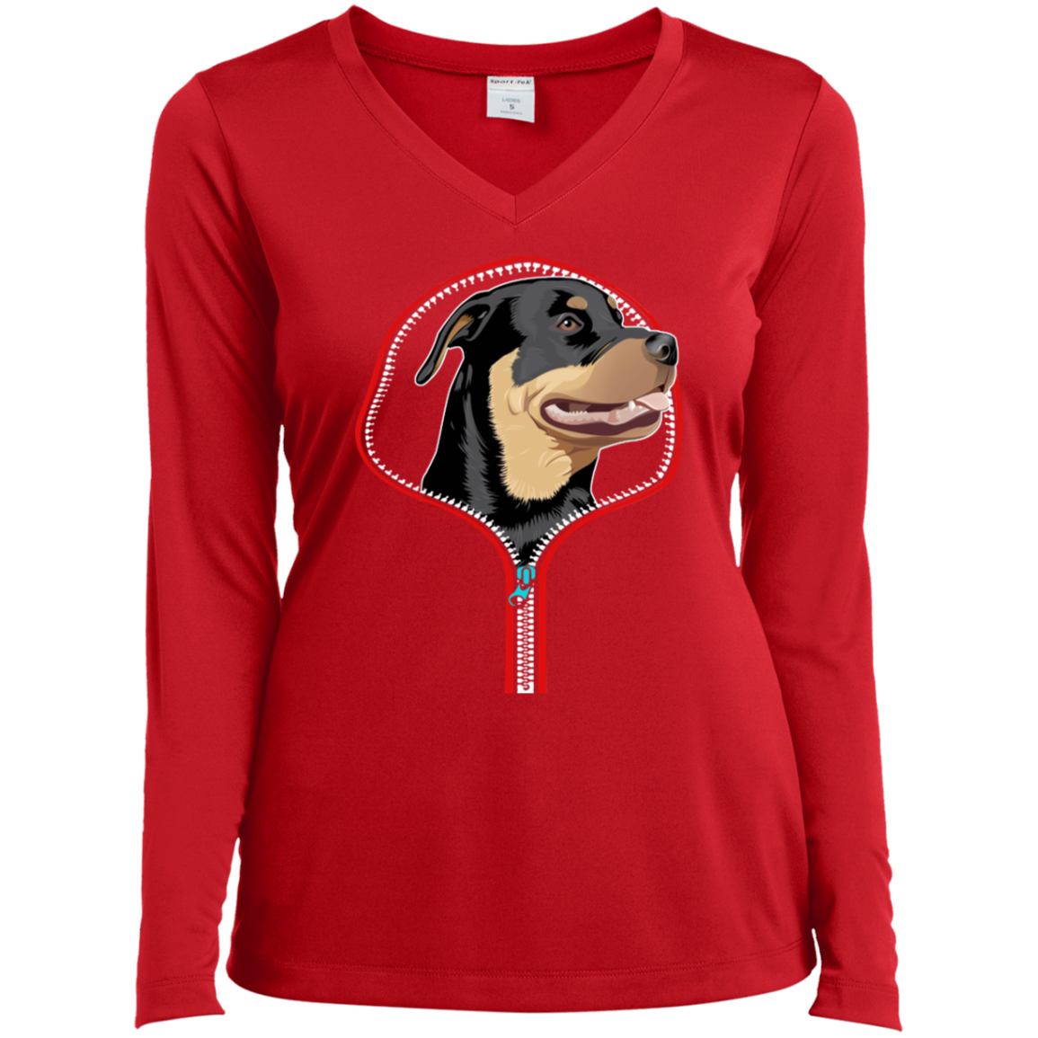 ROTTWEILER ZIP-DOWN Ladies' LS Performance V-Neck T-Shirt