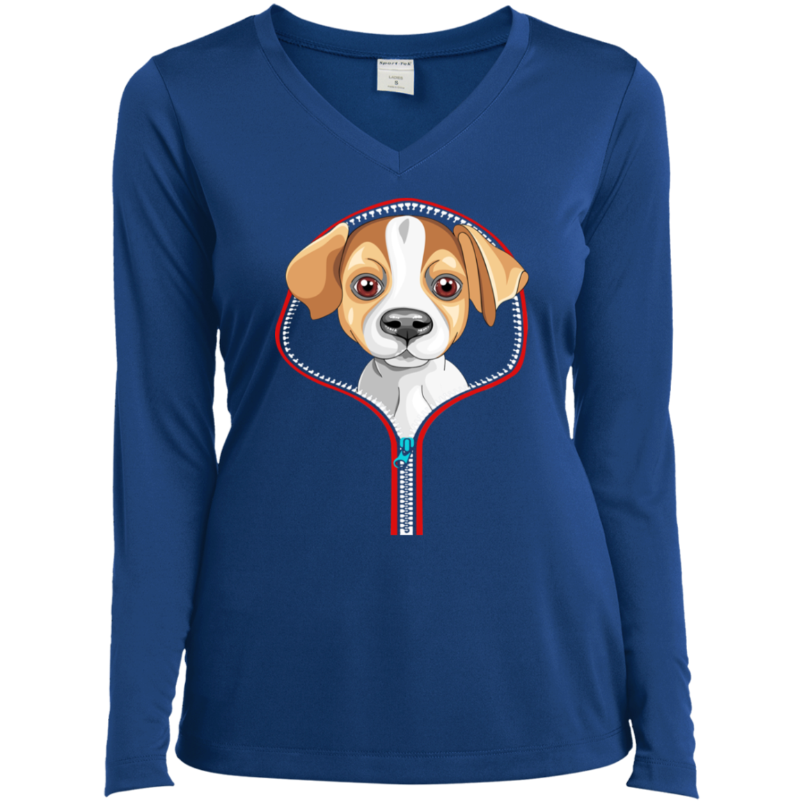 JACK RUSSELL ZIP-DOWN Ladies' LS Performance V-Neck T-Shirt