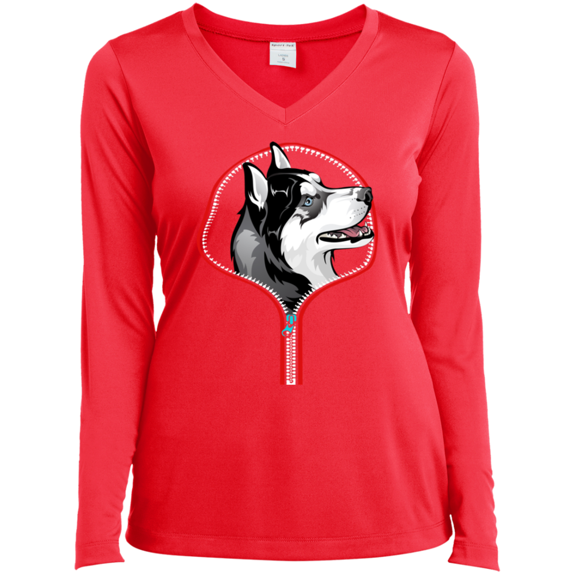 HUSKY ZIP-DOWN Ladies' LS Performance V-Neck T-Shirt