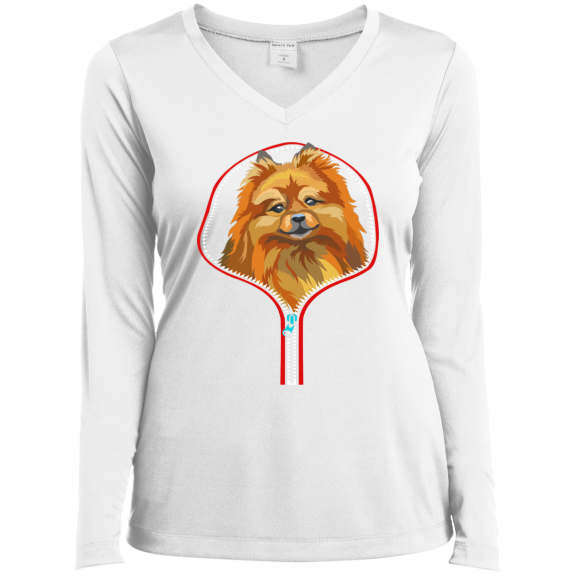 POMERANIAN ZIP-DOWN Ladies' LS Performance V-Neck T-Shirt