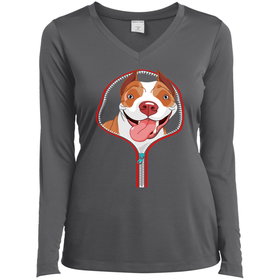 PITBULL ZIP-DOWN Ladies' LS Performance V-Neck T-Shirt