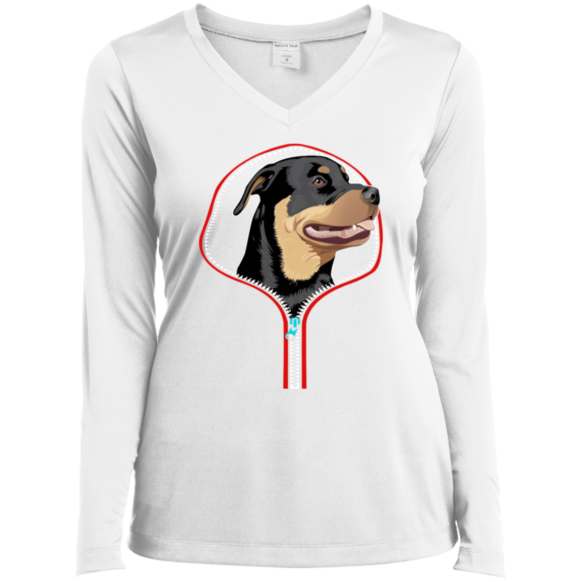 ROTTWEILER ZIP-DOWN Ladies' LS Performance V-Neck T-Shirt