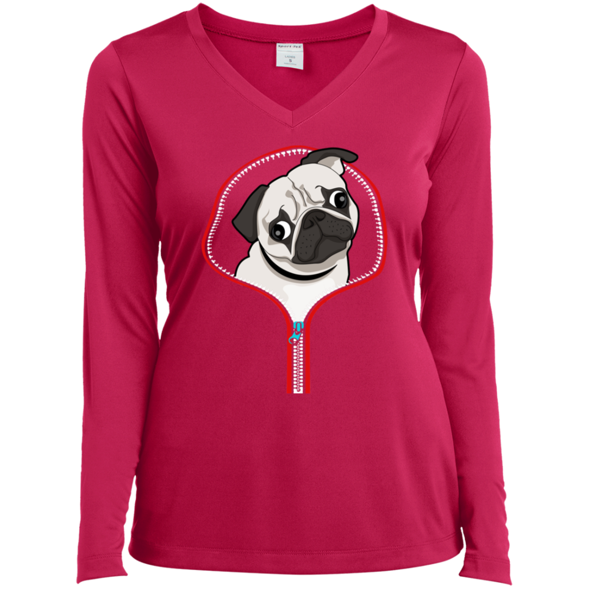 PUG ZIP-DOWN Ladies' LS Performance V-Neck T-Shirt