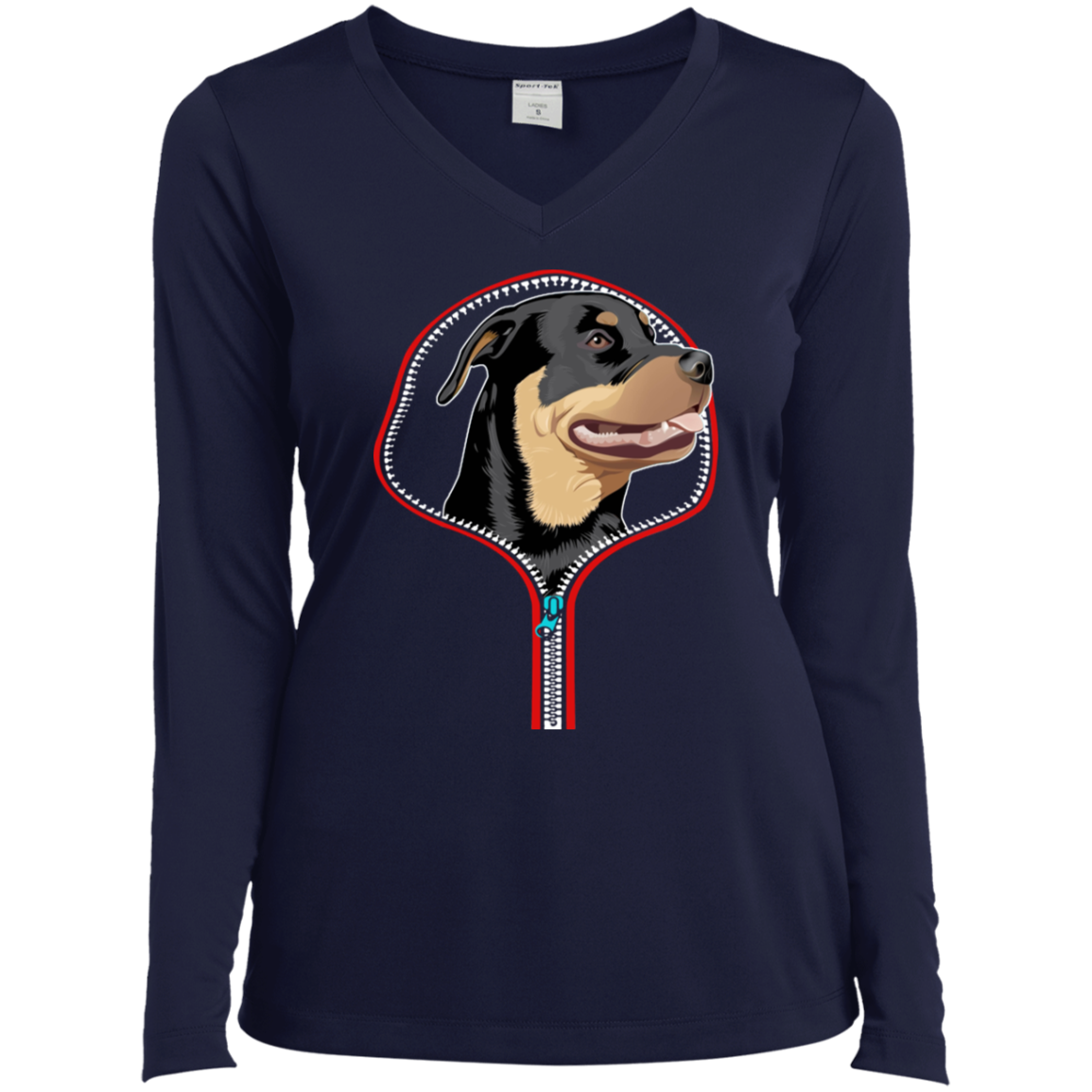 ROTTWEILER ZIP-DOWN Ladies' LS Performance V-Neck T-Shirt