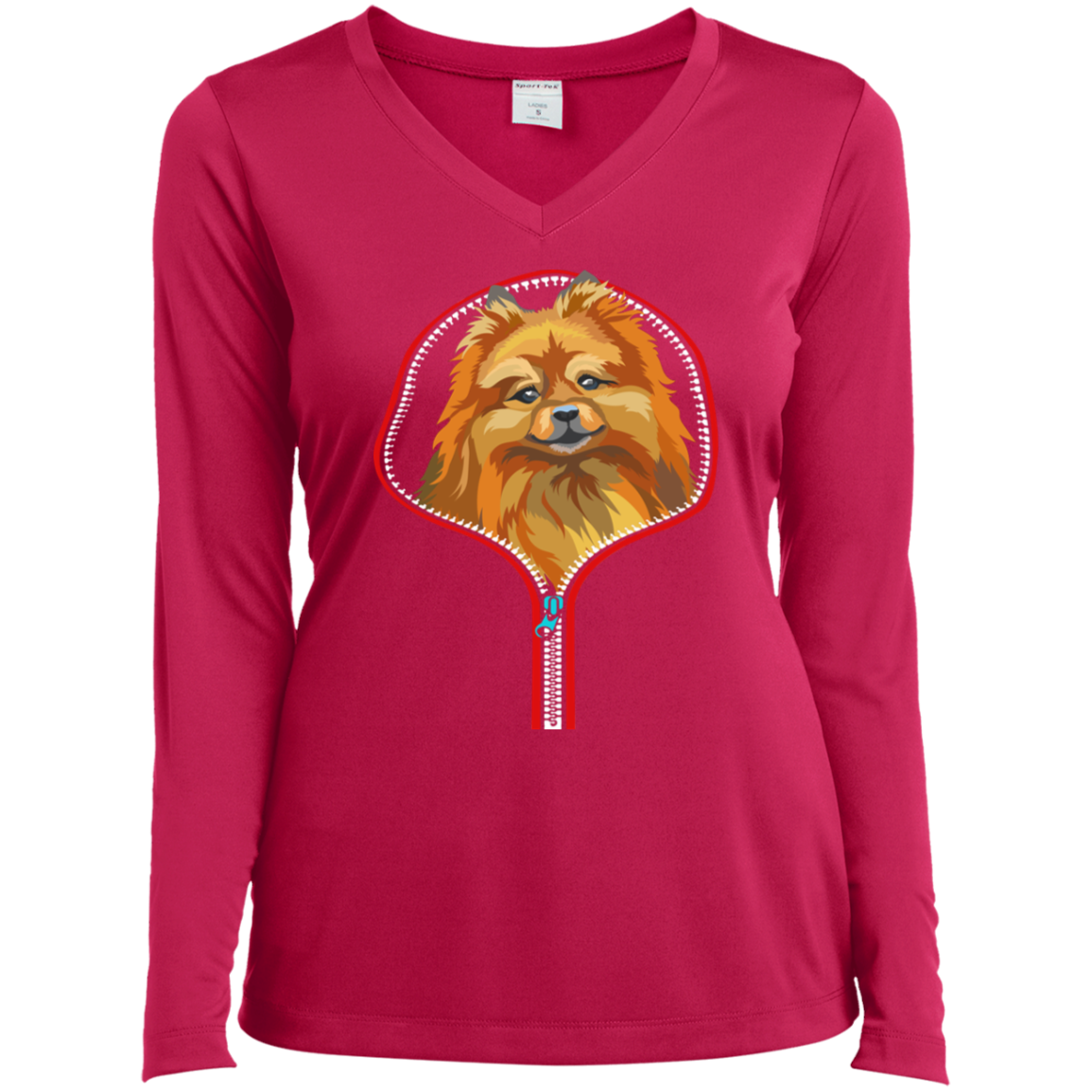 POMERANIAN ZIP-DOWN Ladies' LS Performance V-Neck T-Shirt