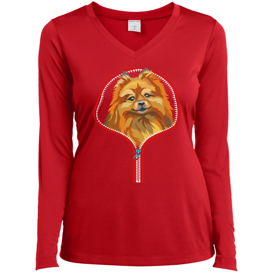 POMERANIAN ZIP-DOWN Ladies' LS Performance V-Neck T-Shirt