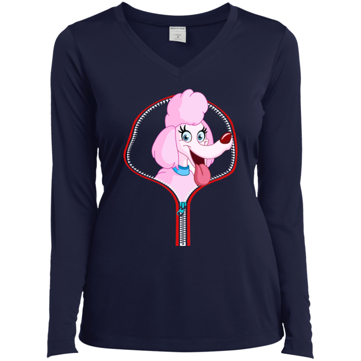 POODLE ZIP-DOWN Ladies' LS Performance V-Neck T-Shirt