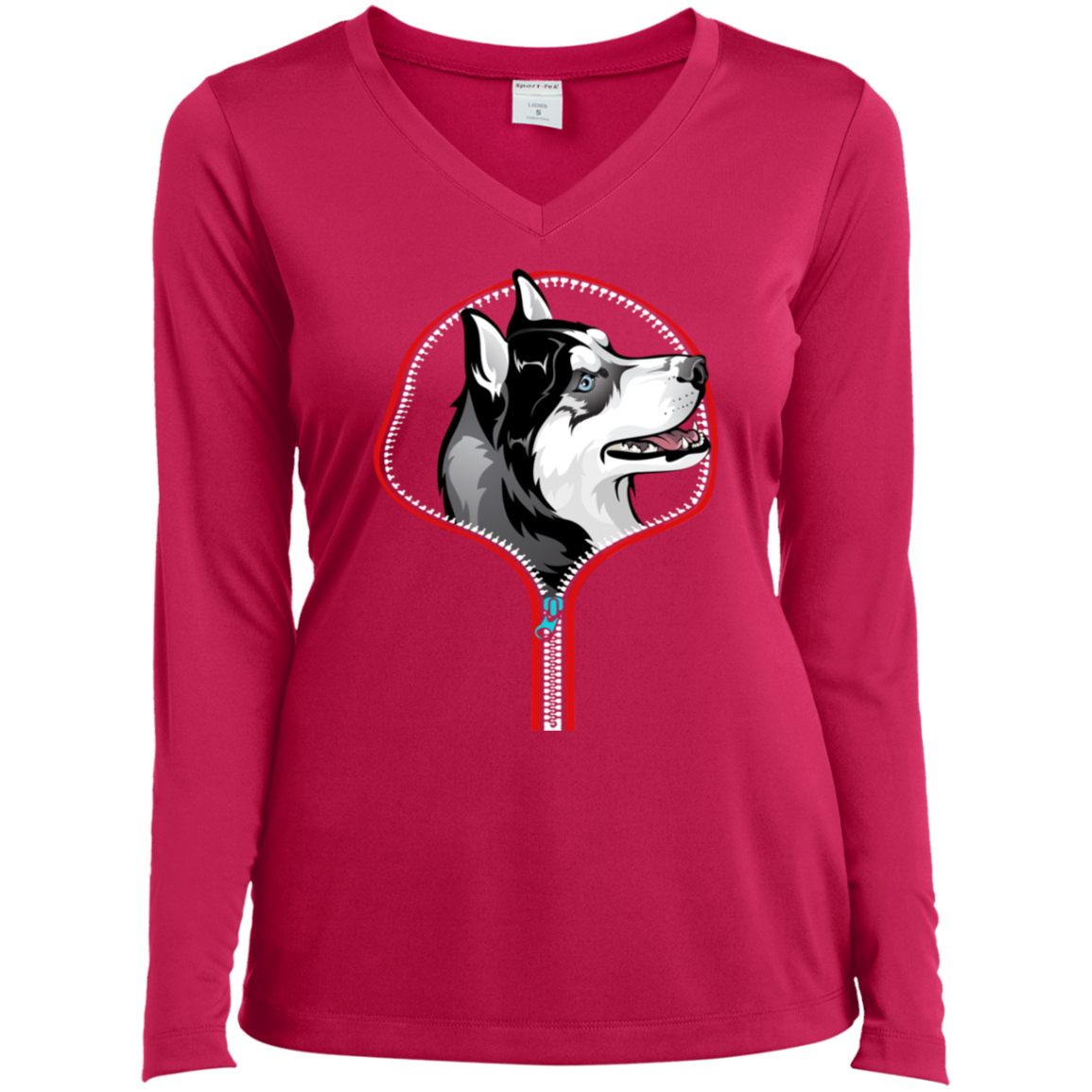 HUSKY ZIP-DOWN Ladies' LS Performance V-Neck T-Shirt