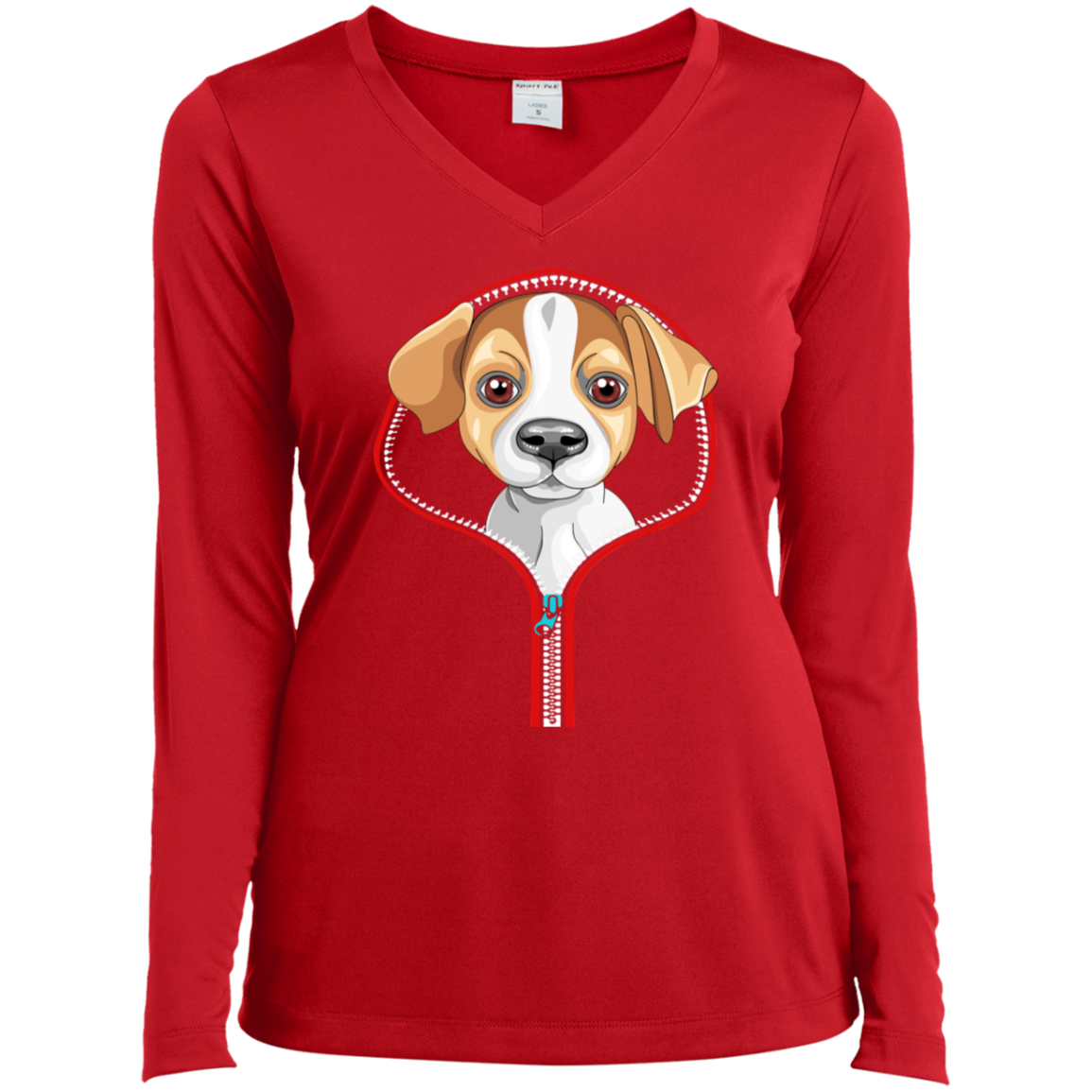 JACK RUSSELL ZIP-DOWN Ladies' LS Performance V-Neck T-Shirt