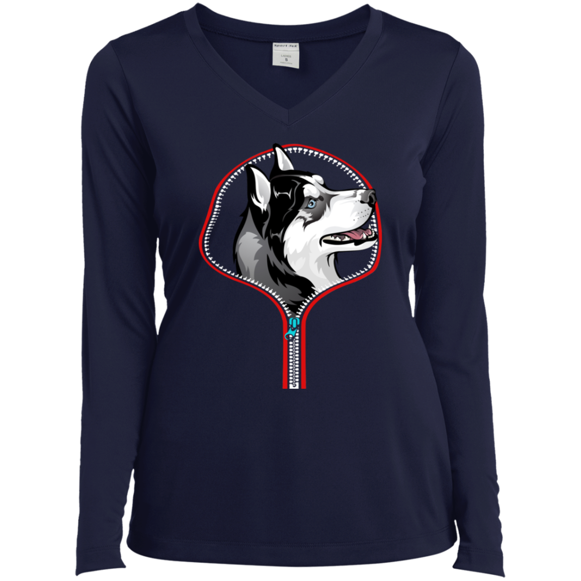 HUSKY ZIP-DOWN Ladies' LS Performance V-Neck T-Shirt
