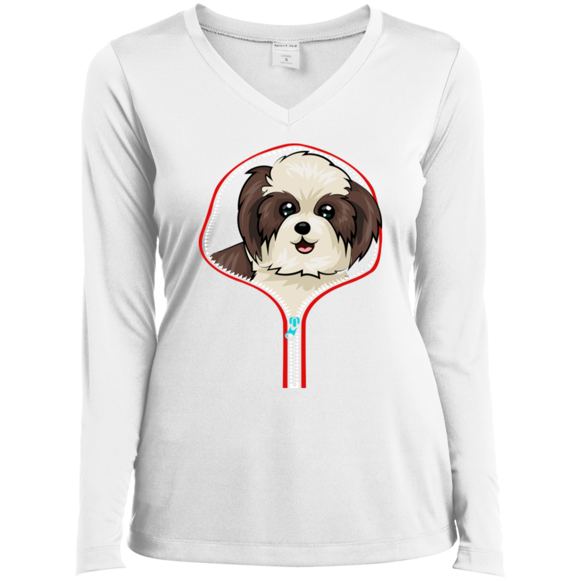 SHIH TZU ZIP-DOWN Ladies' LS Performance V-Neck T-Shirt