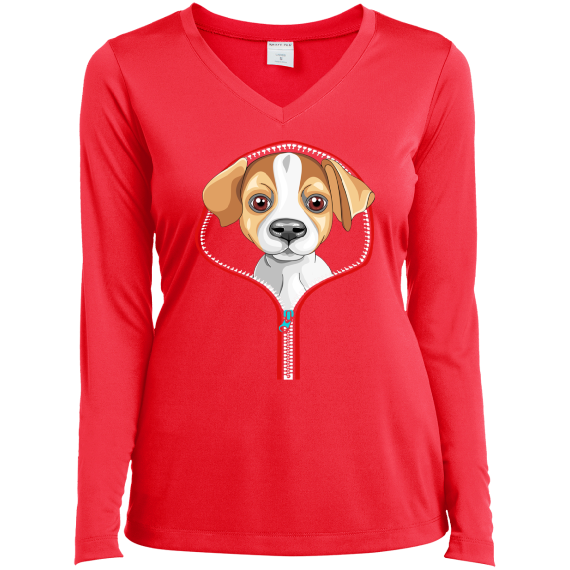 JACK RUSSELL ZIP-DOWN Ladies' LS Performance V-Neck T-Shirt