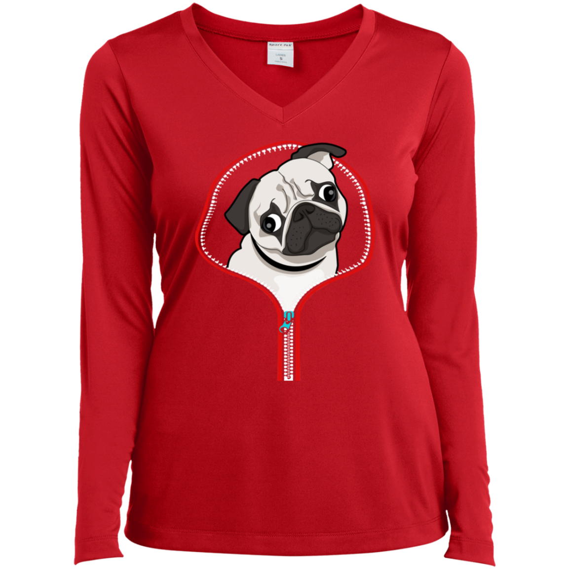 PUG ZIP-DOWN Ladies' LS Performance V-Neck T-Shirt