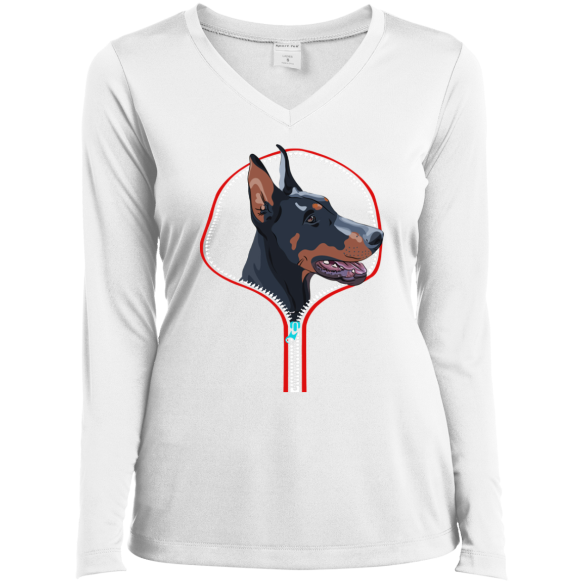DOBERMAN ZIP-DOWN Ladies' LS Performance V-Neck T-Shirt