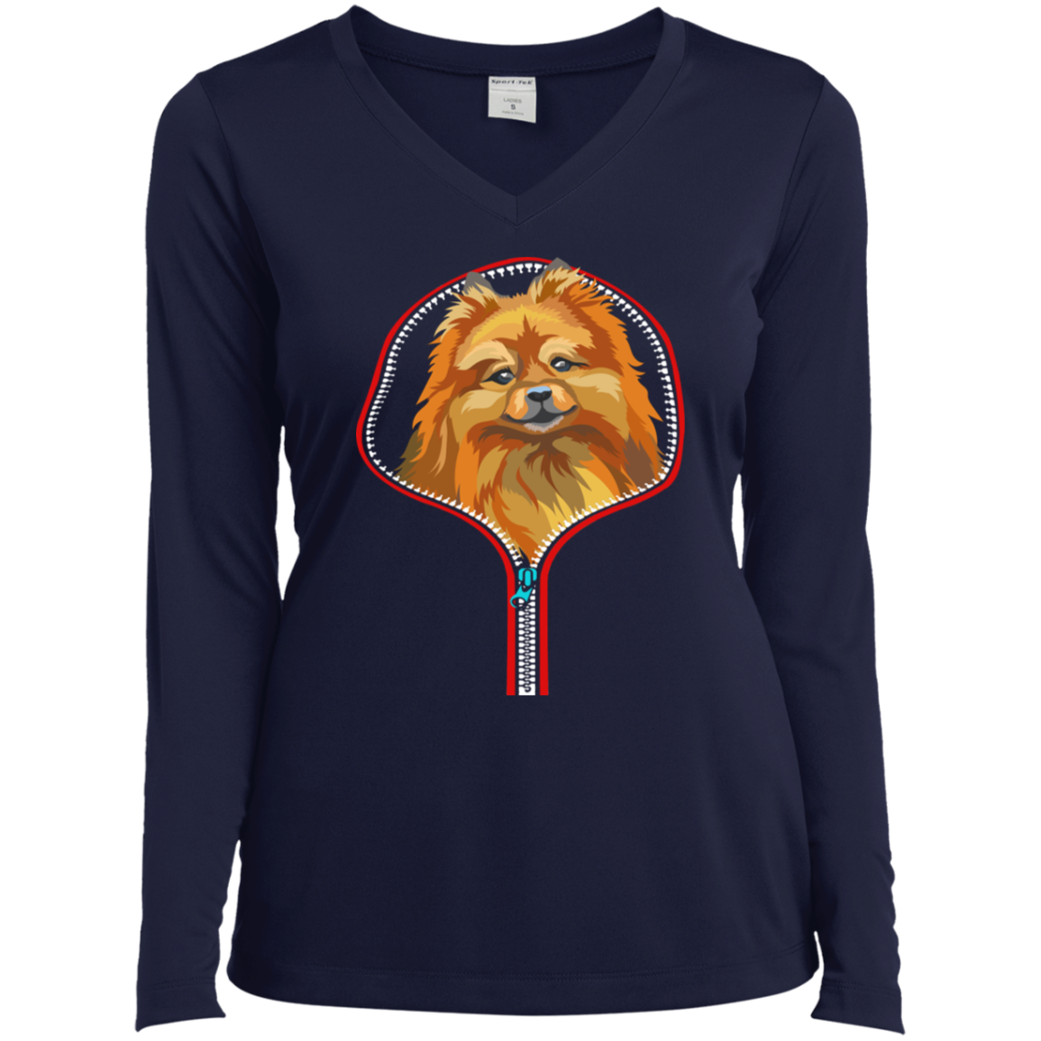 POMERANIAN ZIP-DOWN Ladies' LS Performance V-Neck T-Shirt