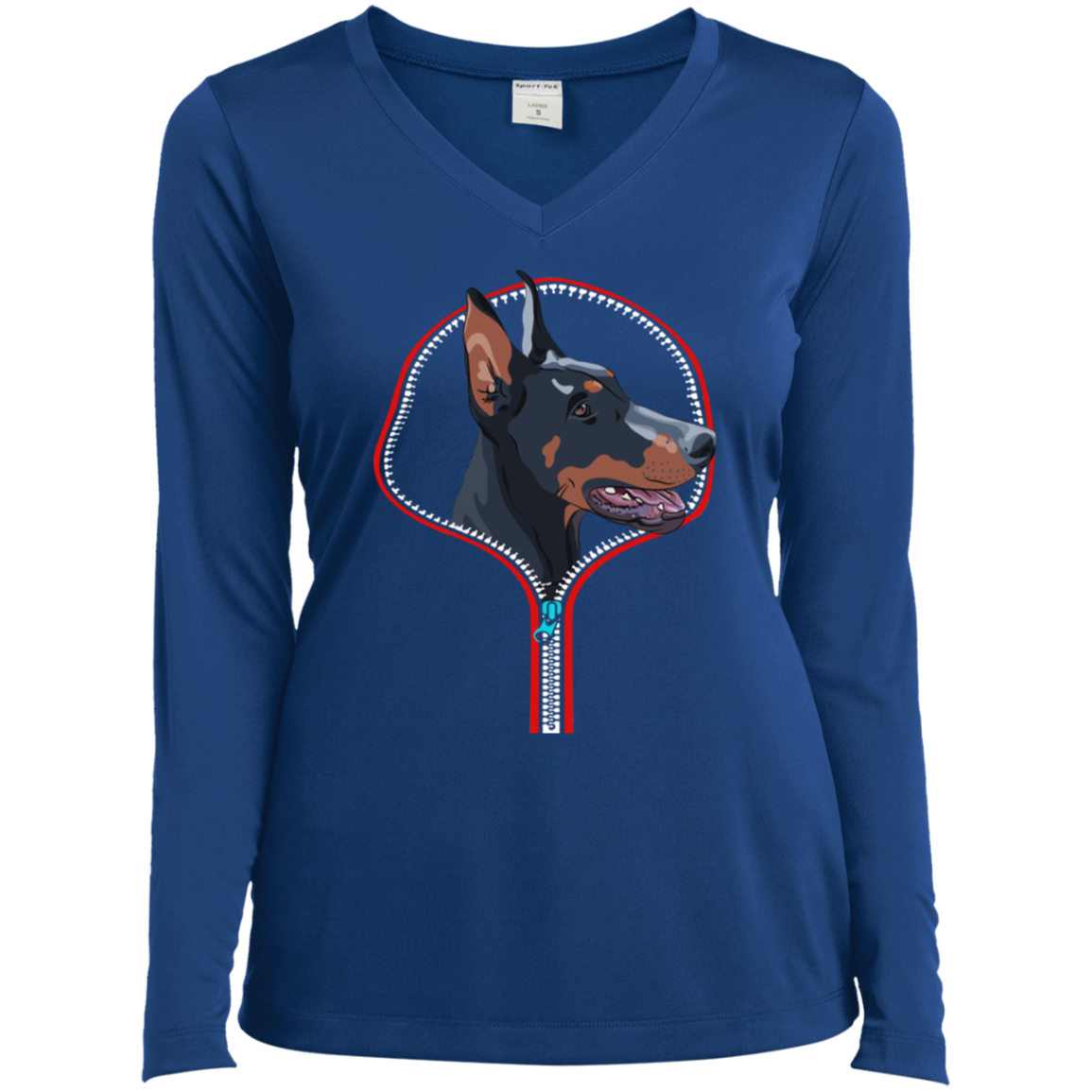 DOBERMAN ZIP-DOWN Ladies' LS Performance V-Neck T-Shirt