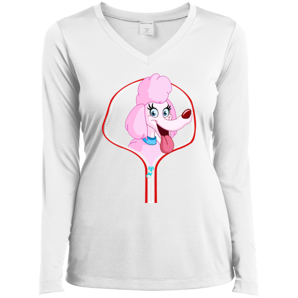 POODLE ZIP-DOWN Ladies' LS Performance V-Neck T-Shirt