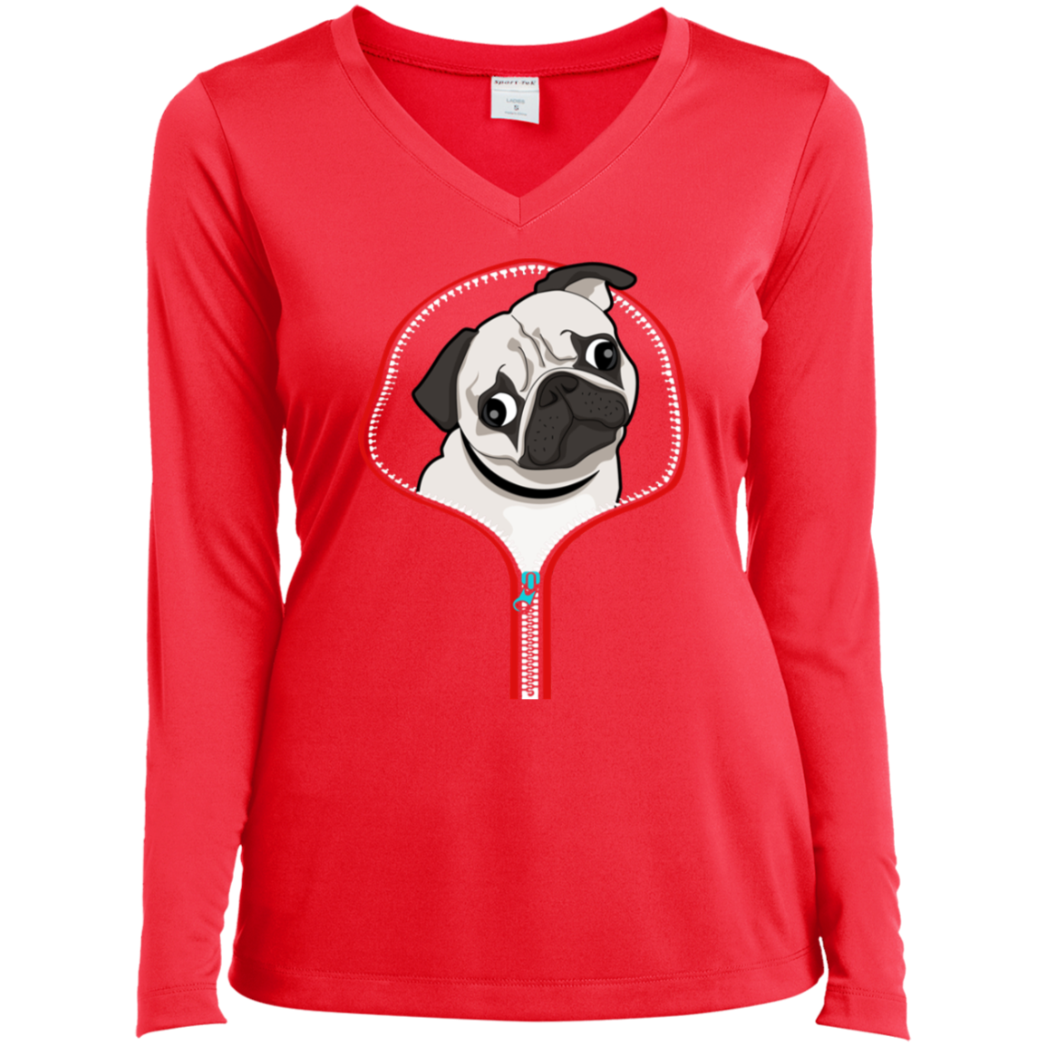 PUG ZIP-DOWN Ladies' LS Performance V-Neck T-Shirt