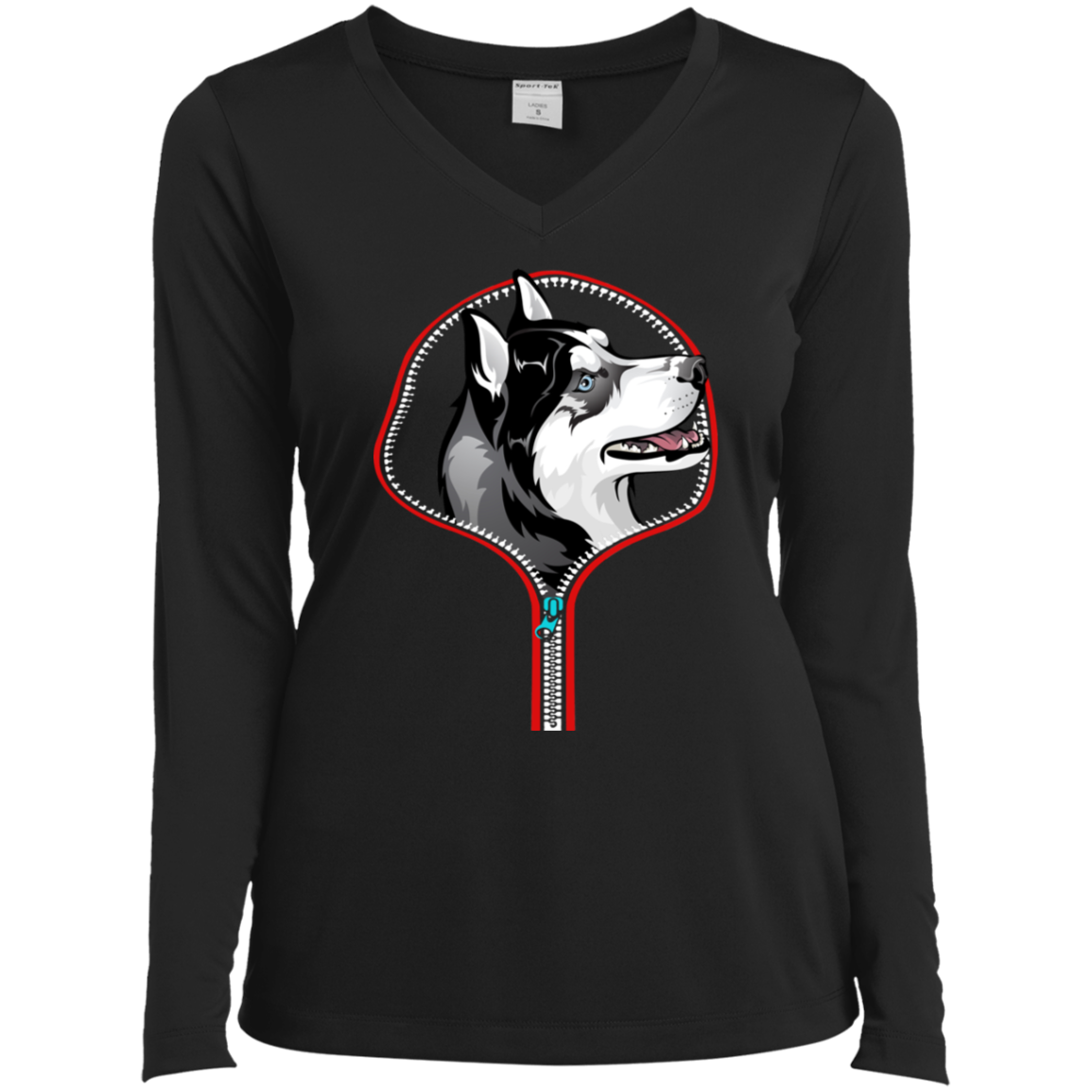 HUSKY ZIP-DOWN Ladies' LS Performance V-Neck T-Shirt