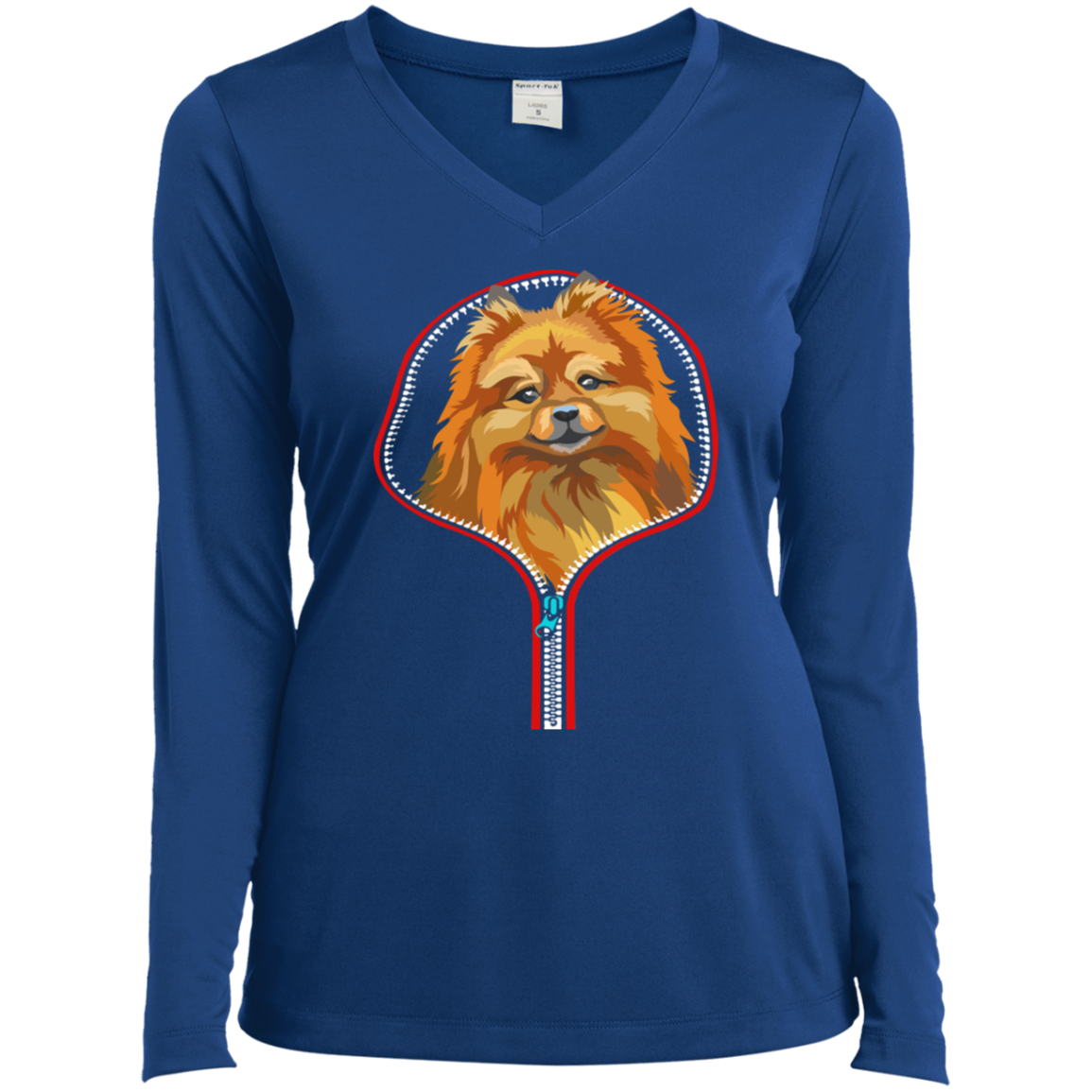 POMERANIAN ZIP-DOWN Ladies' LS Performance V-Neck T-Shirt