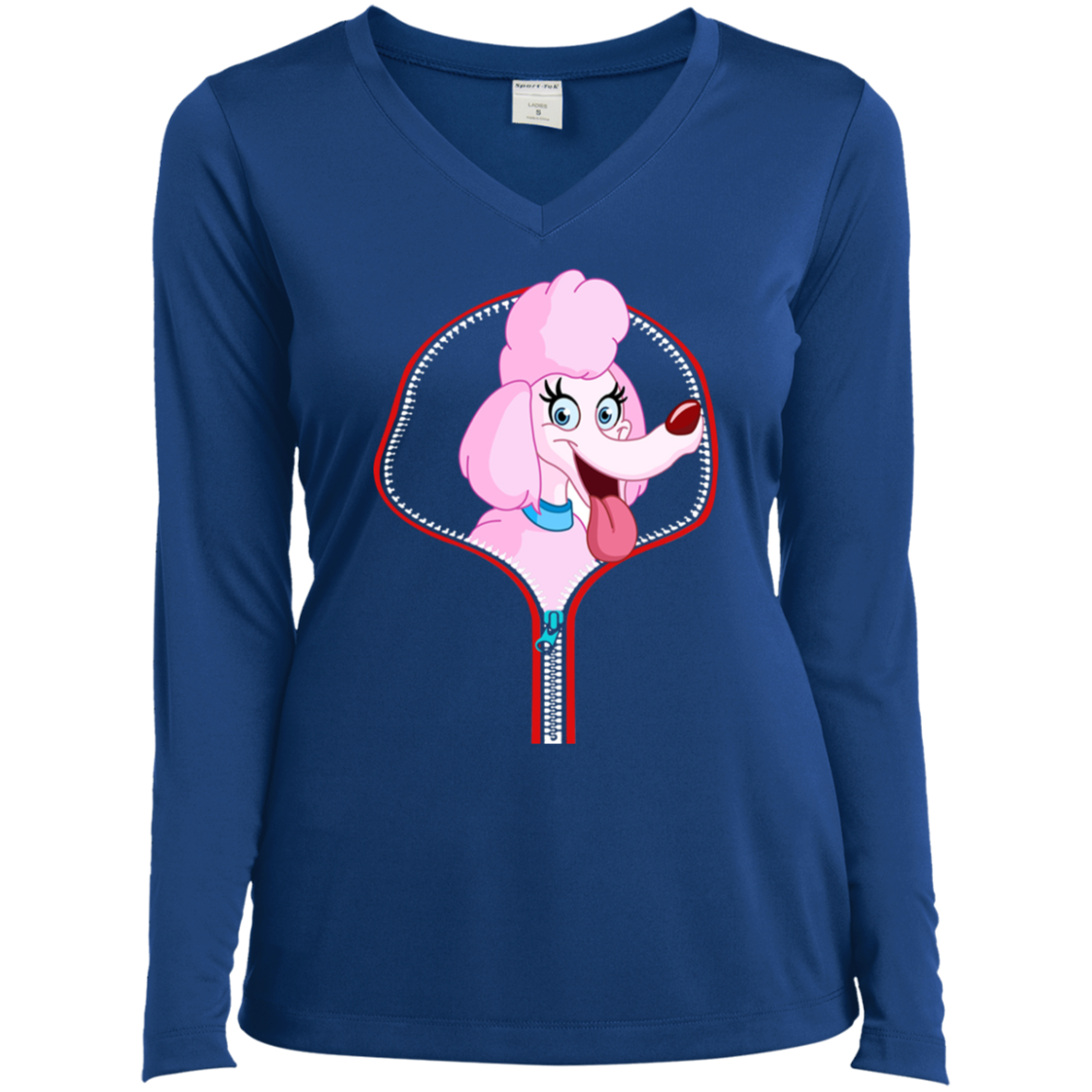 POODLE ZIP-DOWN Ladies' LS Performance V-Neck T-Shirt