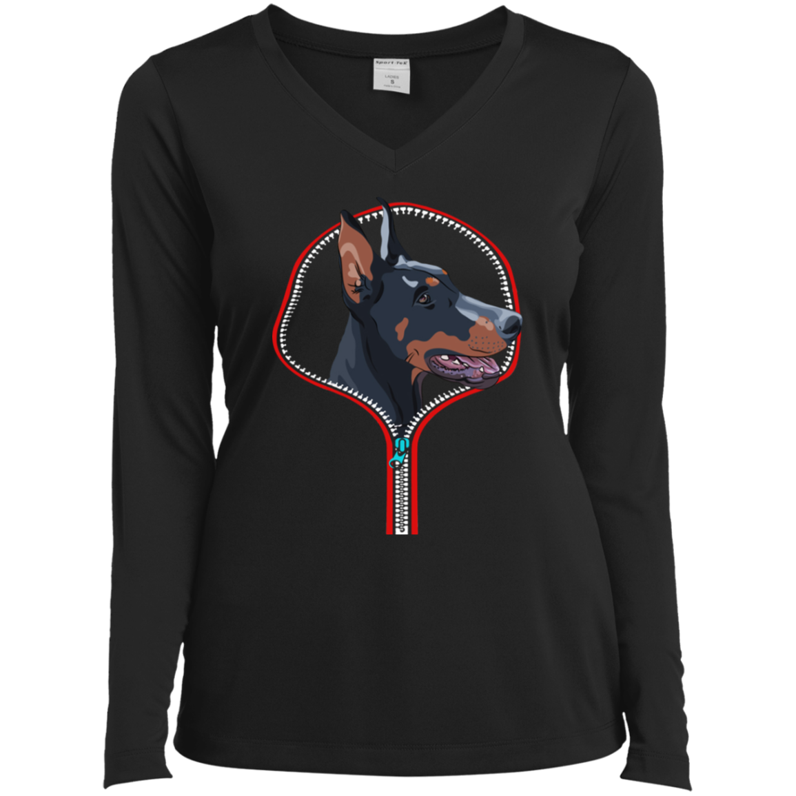 DOBERMAN ZIP-DOWN Ladies' LS Performance V-Neck T-Shirt