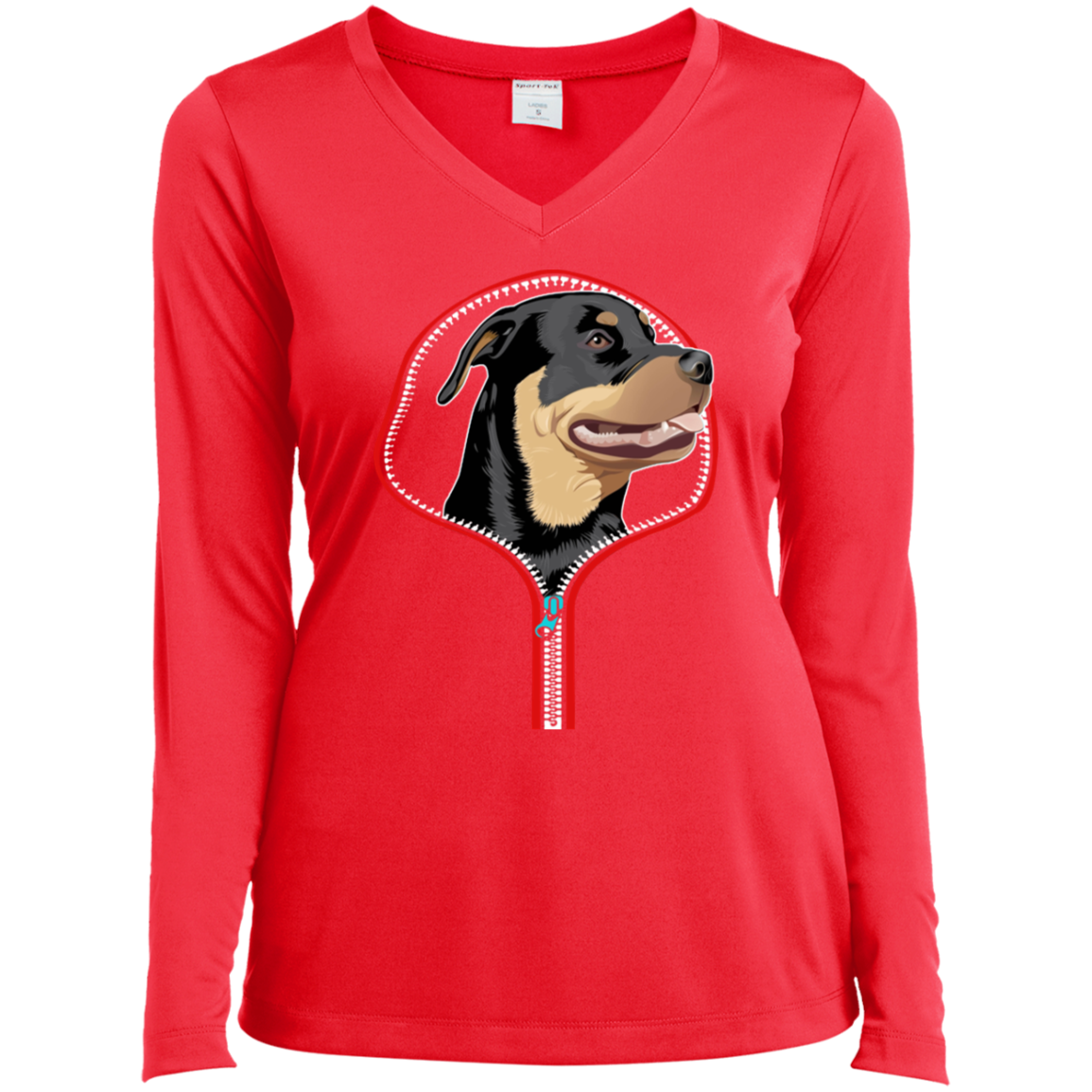 ROTTWEILER ZIP-DOWN Ladies' LS Performance V-Neck T-Shirt