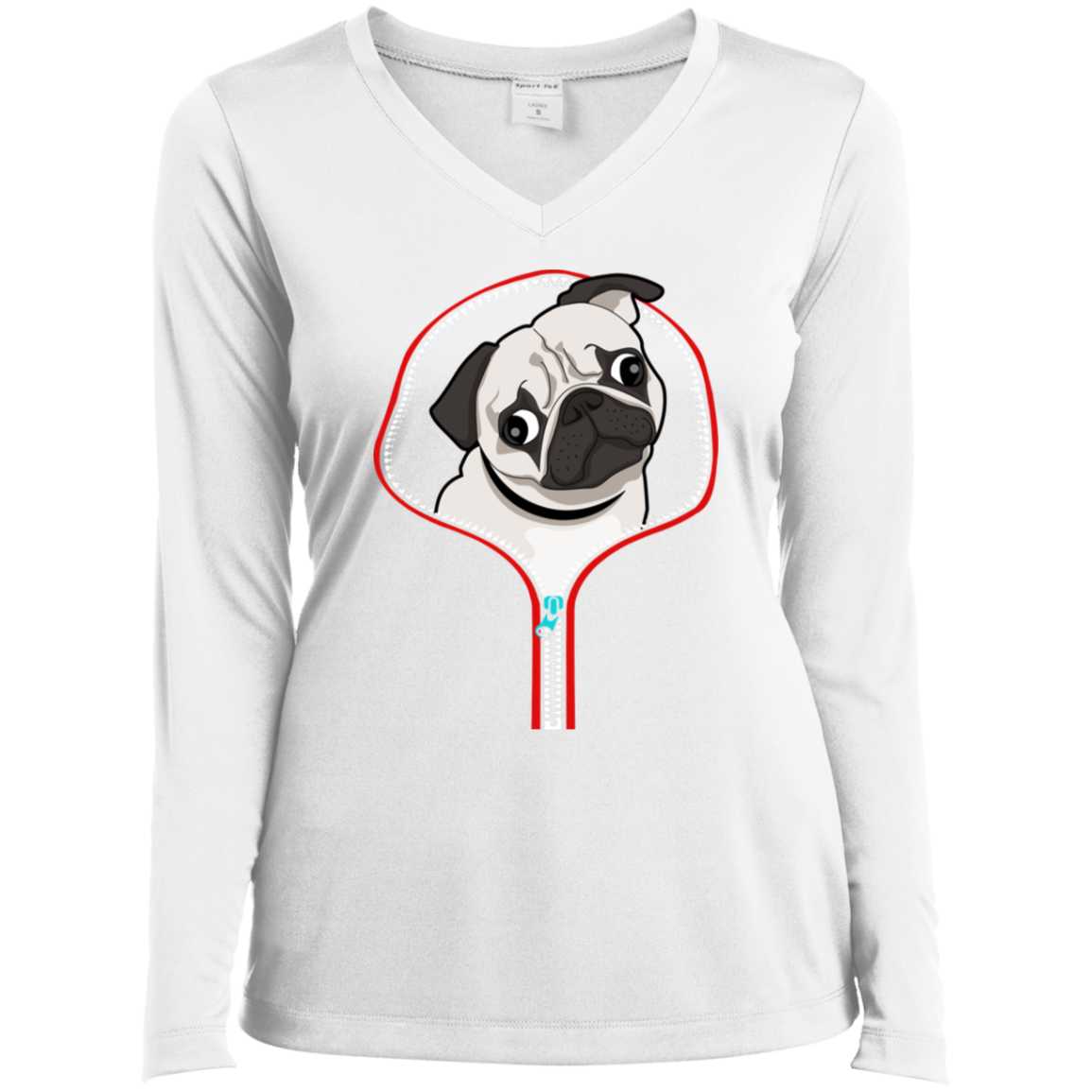 PUG ZIP-DOWN Ladies' LS Performance V-Neck T-Shirt