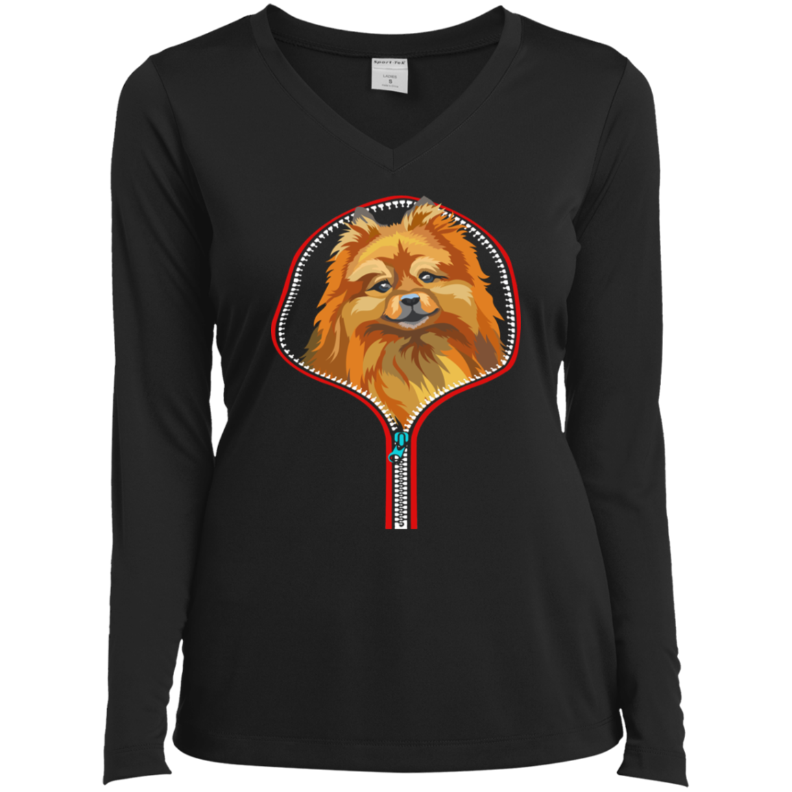 POMERANIAN ZIP-DOWN Ladies' LS Performance V-Neck T-Shirt
