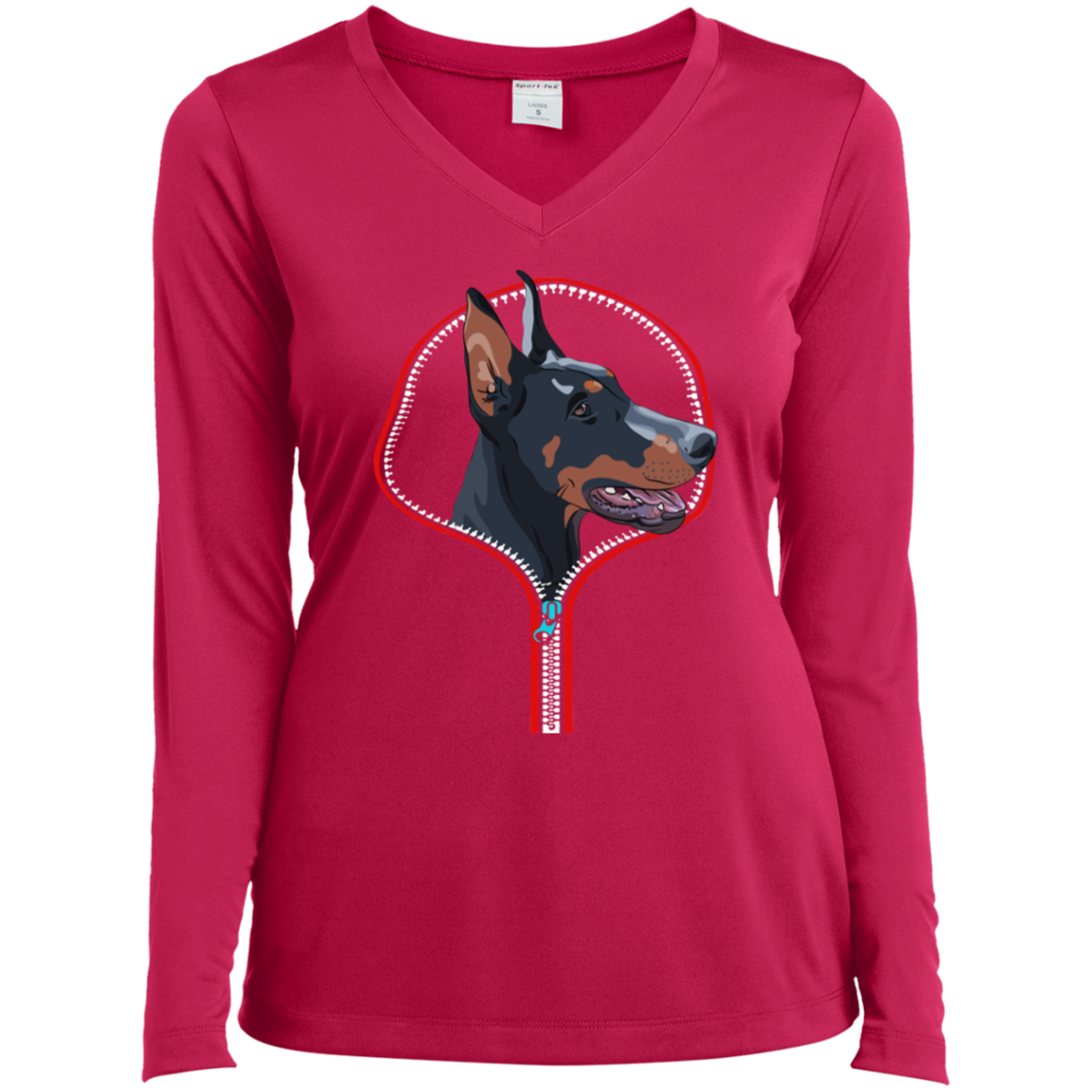 DOBERMAN ZIP-DOWN Ladies' LS Performance V-Neck T-Shirt