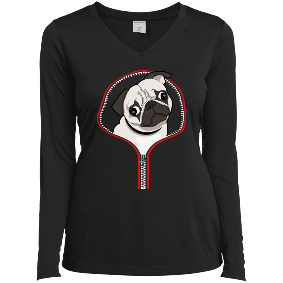 PUG ZIP-DOWN Ladies' LS Performance V-Neck T-Shirt