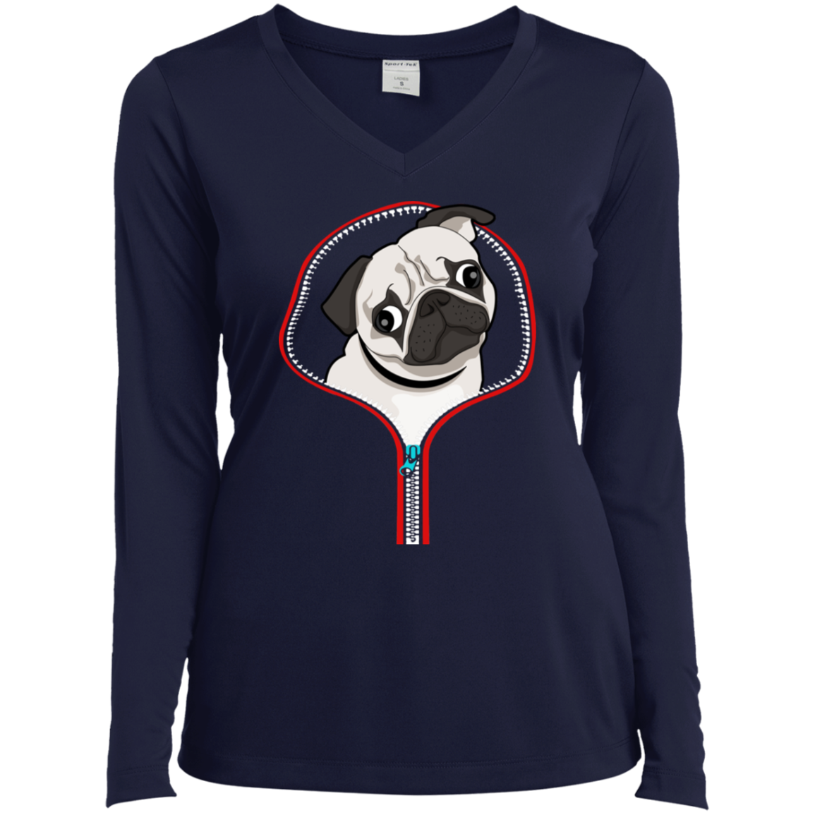 PUG ZIP-DOWN Ladies' LS Performance V-Neck T-Shirt