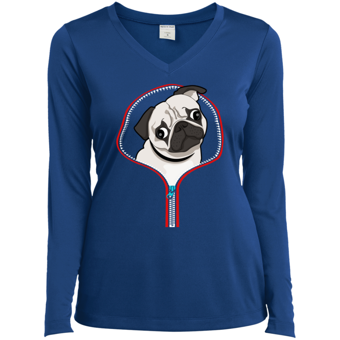 PUG ZIP-DOWN Ladies' LS Performance V-Neck T-Shirt