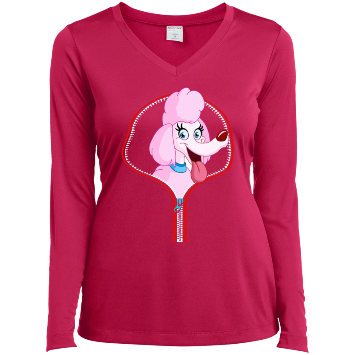 POODLE ZIP-DOWN Ladies' LS Performance V-Neck T-Shirt