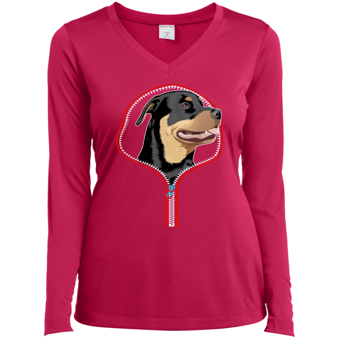 ROTTWEILER ZIP-DOWN Ladies' LS Performance V-Neck T-Shirt