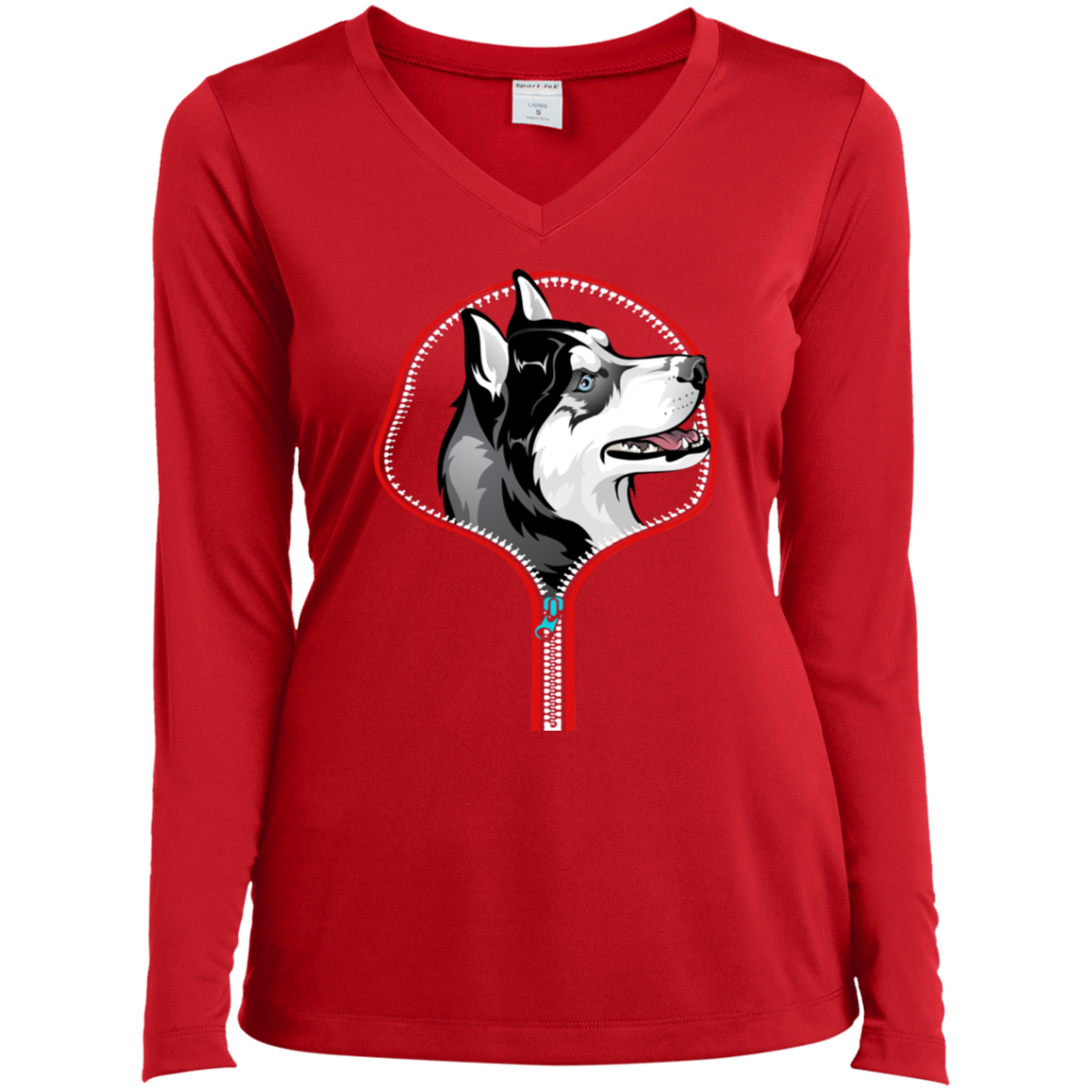 HUSKY ZIP-DOWN Ladies' LS Performance V-Neck T-Shirt